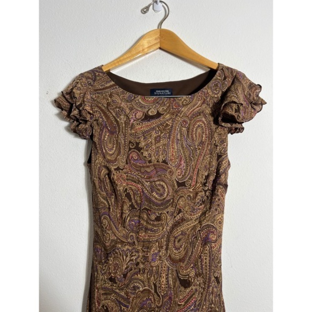 VINTAGE 90s JONES NEW YORK Bias Cut 100% Silk Paisley Midi Dress - Picture 4 of 11
